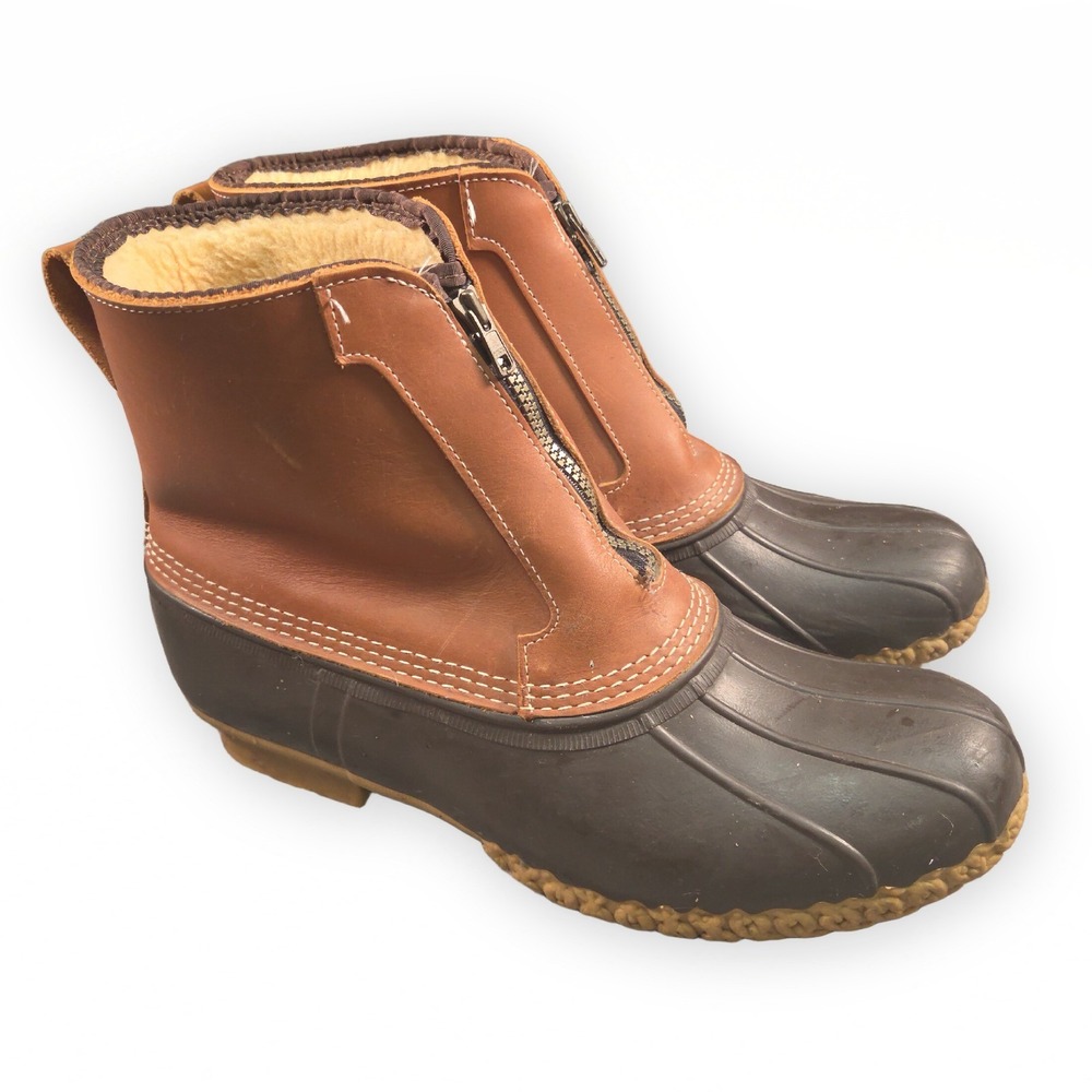 VTG LL Bean Boots Mens 13 Brown Front Zip Shearling Fleece Lined Insulated Duck